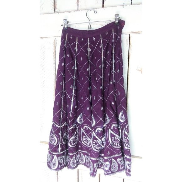 90s vintage purple silver sequin paisley circle skirt - Picture 2 of 4